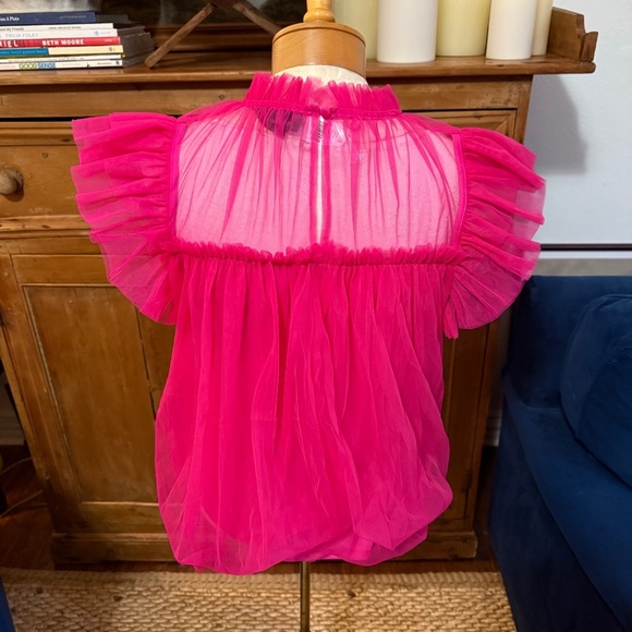 Anthropologie Sunday in Brooklyn Vibrant Pink Ruffled mesh Top - Picture 7 of 9